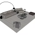 Modern L Shaped Sofa And Coffee Table Set With Round Marble Top And Floor Lamp