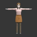 3D Character 3D Model Front And Side View With Pink Shirt Orange Apron Arms Extended