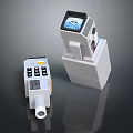Gray Mechanical Robot Components With Display Screen And Control Panel Buttons