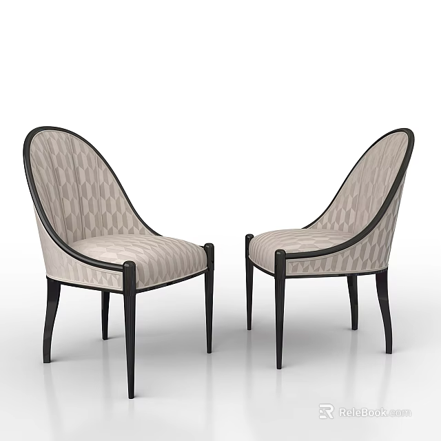 Elegant Modern Dining Chairs With Light Geometric Pattern Upholstery And Dark Slender Legs 3d model 