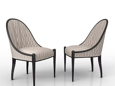 Elegant Modern Dining Chairs With Light Geometric Pattern Upholstery And Dark Slender Legs 3d model