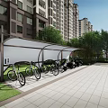 Modern Bus Shelter With White Canopy Metal Frame And Stone Pavement