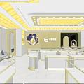 Luxury Modern Jewelry Store Interior Design With Golden Decoration And Exquisite Display Cabinets Bright Lighting