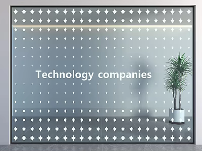 Modern Office Partition With Geometric Patterns And Green Plant For Technology Companies 3d model