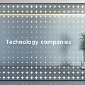 Modern Office Partition With Geometric Patterns And Green Plant For Technology Companies