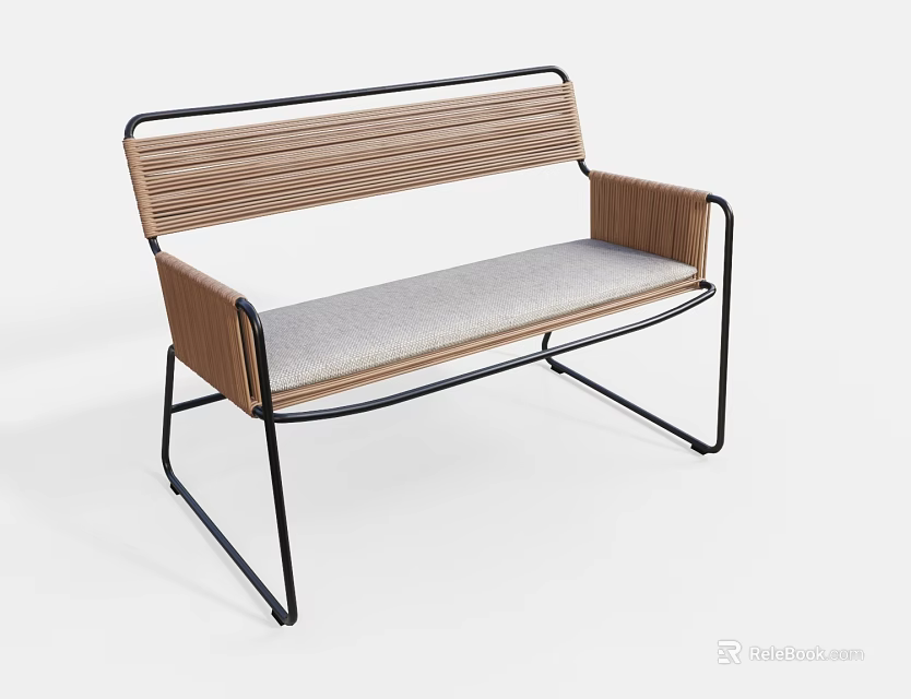 Stylish Leisure Chair With Wooden Backrest Metal Frame And Gray Cushioned Seat 3d model 
