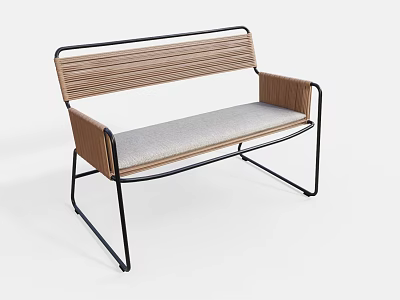 Stylish Leisure Chair With Wooden Backrest Metal Frame And Gray Cushioned Seat 3d model