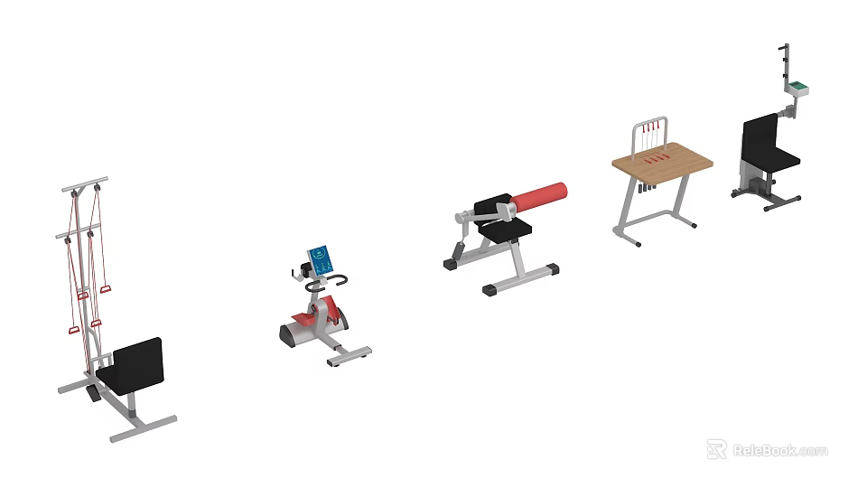 Essential Home Gym Fitness Equipment Including Rowing Machines Exercise Benches and Dumbbell Racks 3d model 