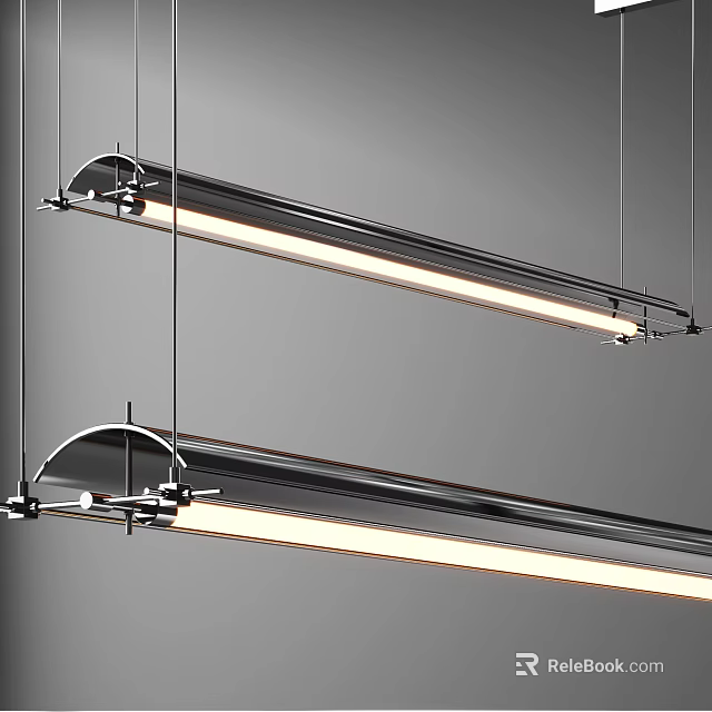Modern Long Linear Pendant Lights with Sleek Metal Design Hanging in Minimal Space 3d model 