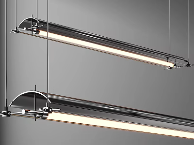 Modern Long Linear Pendant Lights with Sleek Metal Design Hanging in Minimal Space 3d model