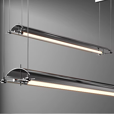 Modern Long Linear Pendant Lights with Sleek Metal Design Hanging in Minimal Space 3d model