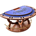 Elegant Wooden Entertainment Table With Blue Poker Layout And Metal Accents