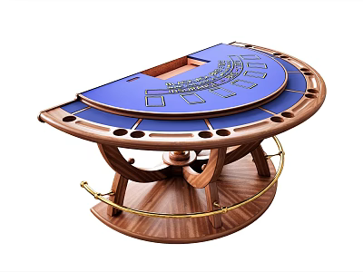 Elegant Wooden Entertainment Table With Blue Poker Layout And Metal Accents 3d model