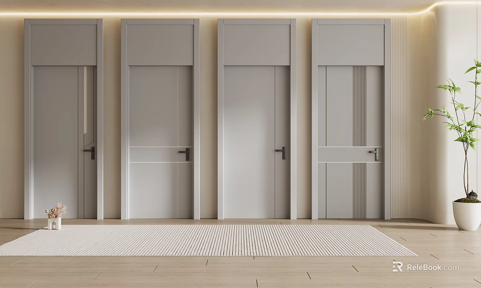 Four Light Gray Hinged Doors in Modern Home Interior Design 3d model