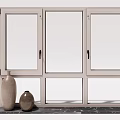 Modern White Frame Casement Windows With Clear Glass And Vases On Black Countertop