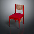 Modern Single Chair With Red Cushion Woven Backrest And Wooden Frame Design