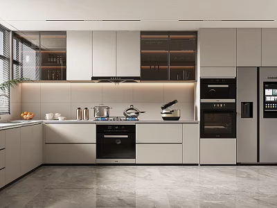 Modern Open Concept Kitchen Interior Design With Island Countertop And Stainless Steel Appliances 3d model