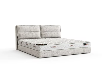 Modern Double Bed With Twin Padded Headboard And Textured Mattress 3d model