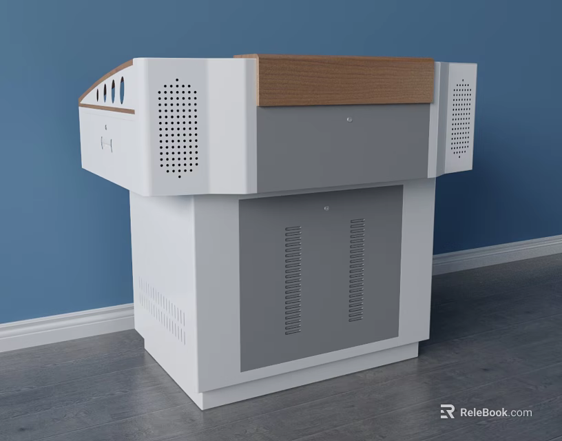 Modern Functional Desk With White Body Wooden Top And Side Ventilation Holes 3d model 
