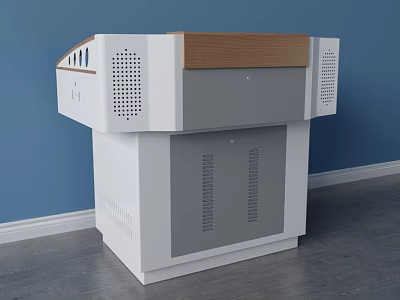 Modern Functional Desk With White Body Wooden Top And Side Ventilation Holes 3d model