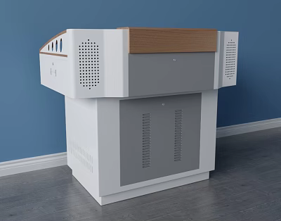 Modern Functional Desk With White Body Wooden Top And Side Ventilation Holes 3d model