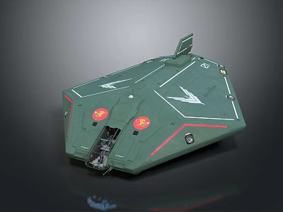 Sleek Green Geometric Spaceship With Red Accents For Cosmic Exploration Missions 3d model