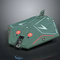 Sleek Green Geometric Spaceship With Red Accents For Cosmic Exploration Missions