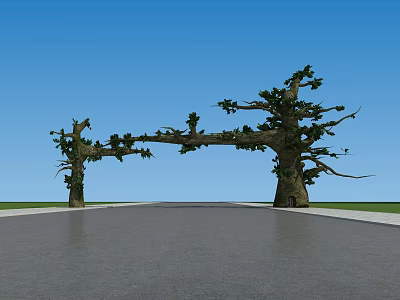 Large Arbor Trees With Connected Branches Forming Arch Over Road Under Blue Sky 3d model