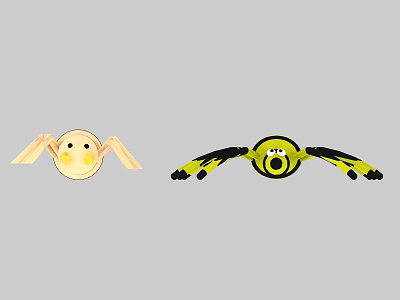 Cute Spider Shaped Dolls With Yellow And Black Bodies And Smiling Faces 3d model