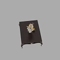 Elegant Dark Colored Coffee Table With Blue And White Vase Flowers And Photo Frame