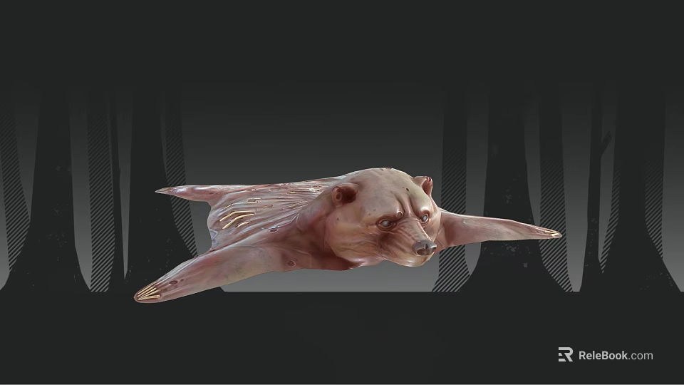 Mythical Winged Game and Movie Character With Brown Body Fierce Expression Dark Striped Background 3d model 