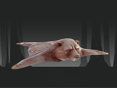 Mythical Winged Game and Movie Character With Brown Body Fierce Expression Dark Striped Background 3d model