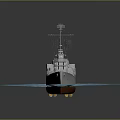 Warship Navigating On Blue Sea With Smoke Emitting From Chimneys 3d model
