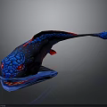 3D Rendered Fantasy Fish With Dark Blue Body Red Accents Blue Spots And Long Tail