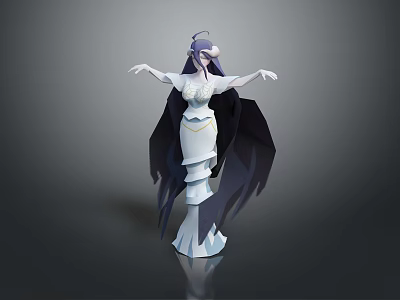 Fantasy Female Character Creature with Black Wings White Dress and Purple Hair 3d model