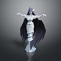 Fantasy Female Character Creature with Black Wings White Dress and Purple Hair