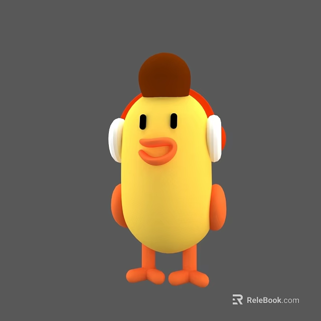 Adorable Yellow Cartoon Character Wearing Brown Hat And White Headphones 3d model 