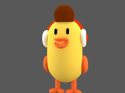 Adorable Yellow Cartoon Character Wearing Brown Hat And White Headphones 3d model