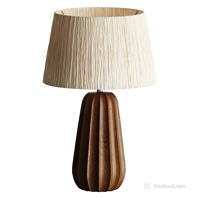 Modern Table Lamp With Pleated Beige Lampshade And Wooden Base Design 3d model 