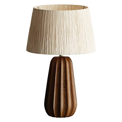 Modern Table Lamp With Pleated Beige Lampshade And Wooden Base Design 3d model