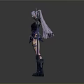 Fantasy Female Character In Blue Purple Armor With Horns Long Hair And Large Blue Sword