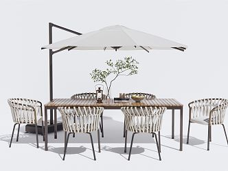 Modern Outdoor Table and Chair Outdoor Dining Table and Chair Leisure Table and Chair Woven Leisure Chair Sunshade 3d model