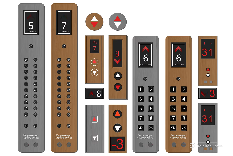 Functional Modern Switch Panels Featuring Digital Displays Buttons and Indicator Lights in Various Styles 3d model