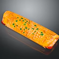 Crispy Golden Rolled Pastry Topped With Fresh Green Chives And Red Filling