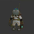 Futuristic White And Orange Spacesuit Character With Backpack Antenna And Handheld Tools