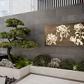 Modern Garden Landscape with White Wall Black Gate and Green Bushes in Front of House