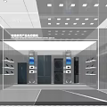 Modern Exhibition Hall Interior With Digital Screens Display Cabinets And Visitors