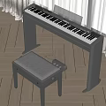 Stylish Musical Instruments Setup With Electric Keyboard Black Stool And Wooden Floor