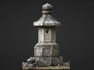 Traditional Stone Lantern Garden Furniture With Carved Details And Solid Base 3d model