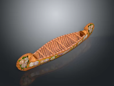 Artisan Crafted Handwoven Decorative Boat With Intricate Orange Green White Patterns On Bow And Stern 3d model